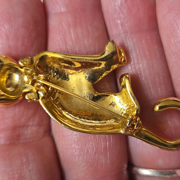 Vintage Goldtone & Rhinestone Cat Brooch - Picture 3 of 6